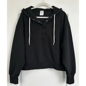 Offline By Aerie Cloud Fleece Snap Front Hoodie Womens Size S Black Oversized